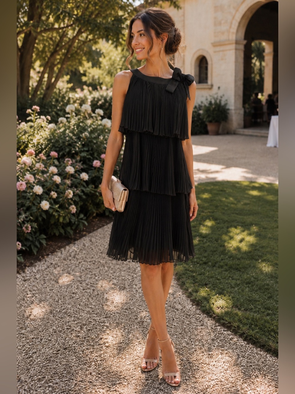 Red Valentino Black Pleated Tiered Midi Dress Size 42/US 6 Summer Events Wedding